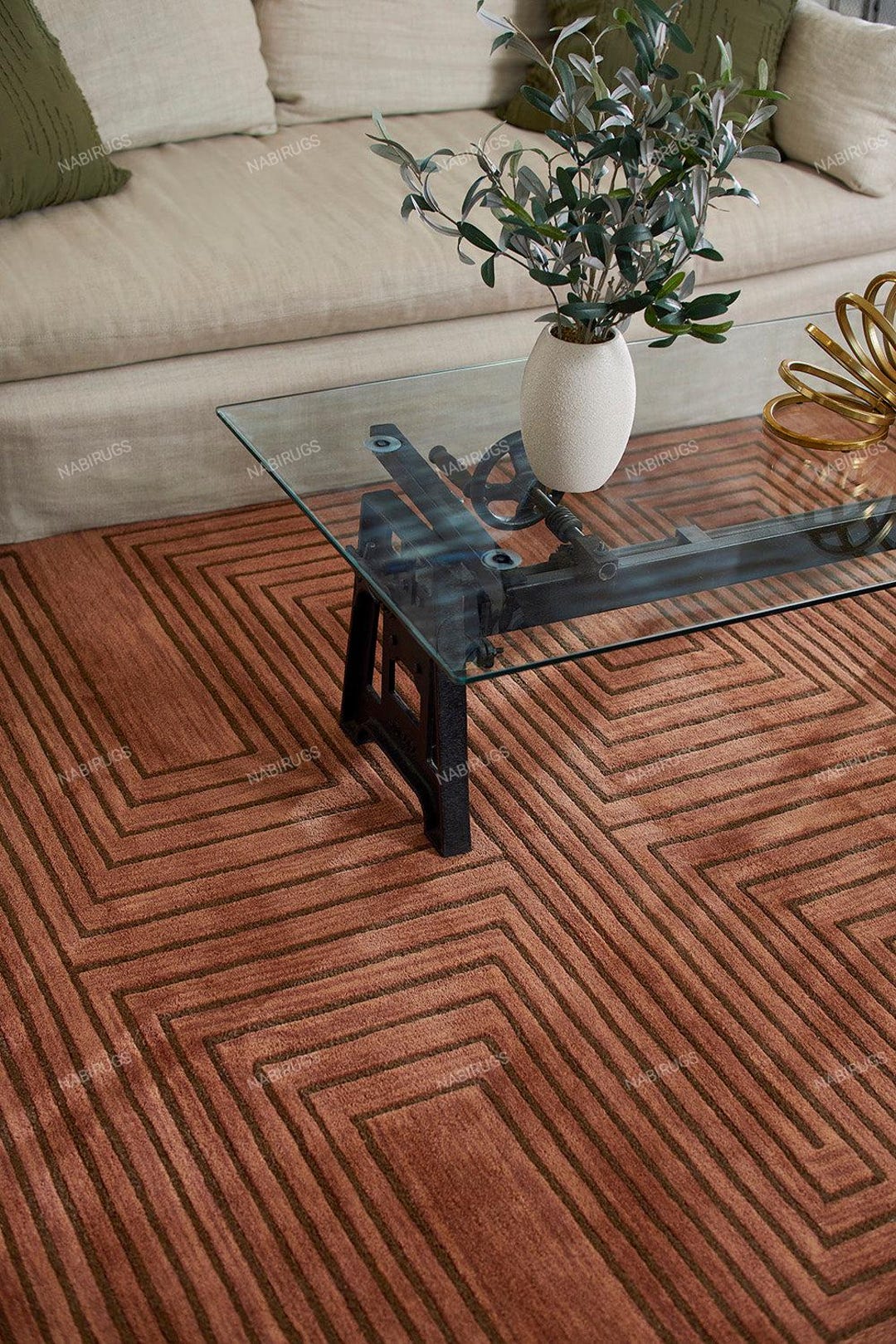 Hand Tufted Wool Rug, Geometric Maze Design, Brown Area Carpet ...