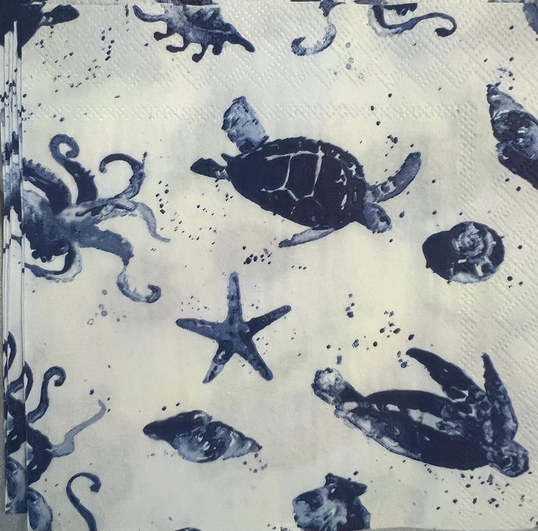 Turtle Napkin Tutorial Decoupage Napkin: Four Quadrant Paper Craft Blue Turtles and Sea Life ...