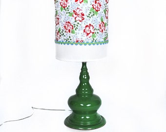 Green ceramic lamp with floral shade