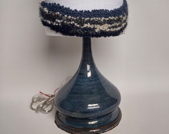 Dusty teal ceramic lamp with needle punch shade