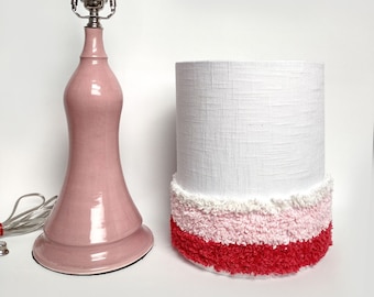 Pale pink ceramic lamp with needle punch shade