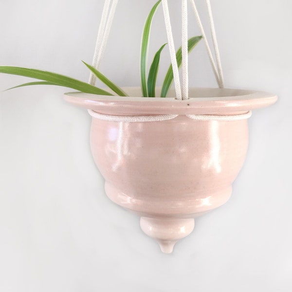 Medium light pink ceramic hanging planter