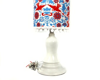 White Ceramic Lamp with damask shade