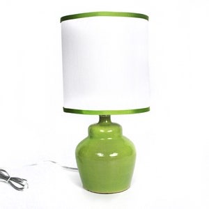 Small plump chartreuse ceramic lamp with shade image 4