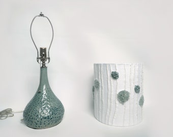 Pale aqua ceramic lamp with needle punch shade