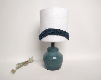 Dusty teal ceramic lamp with needle punch shade
