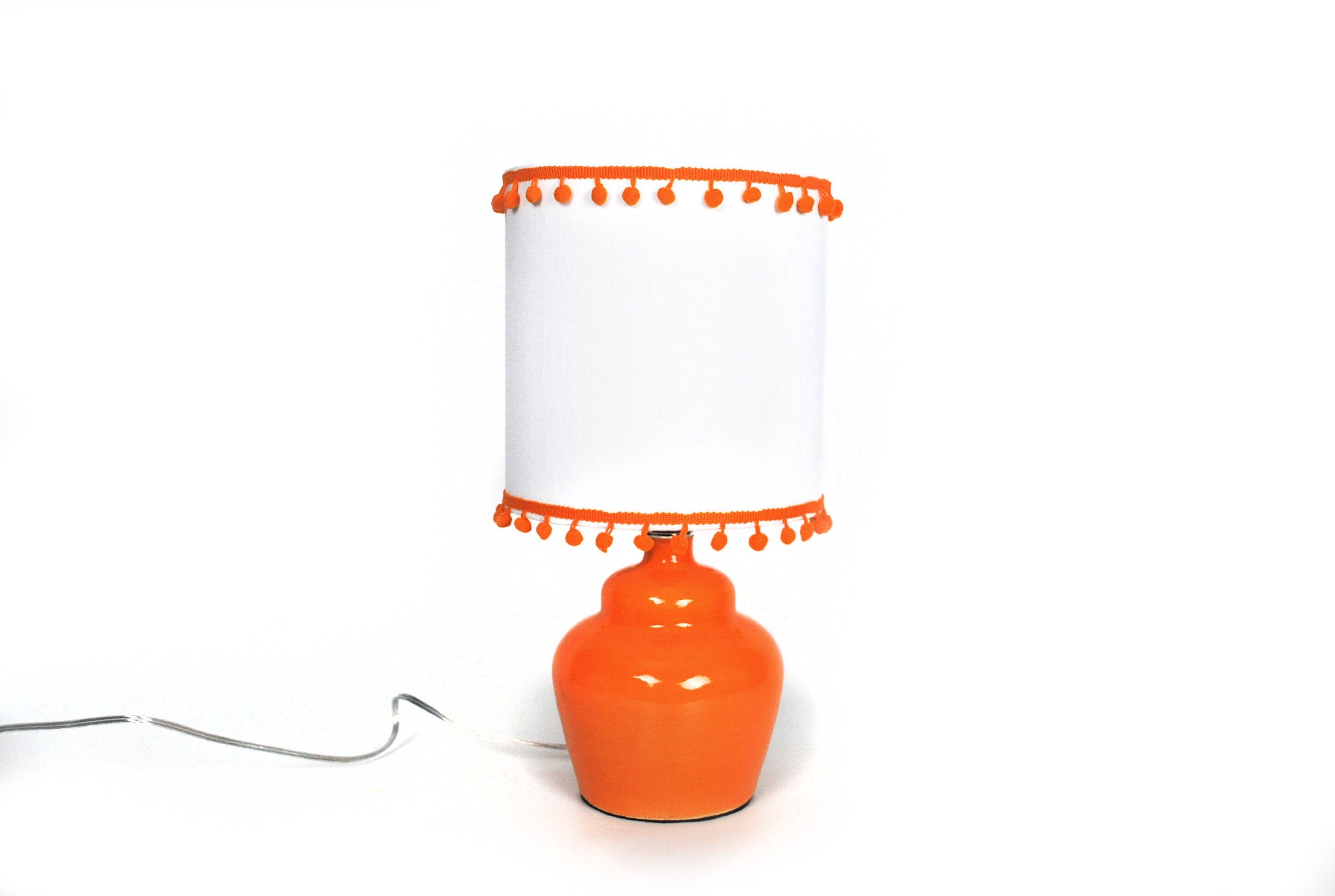 Small Orange Ceramic Lamp With Pompom Shade Etsy UK