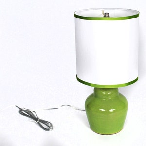 Small plump chartreuse ceramic lamp with shade image 5