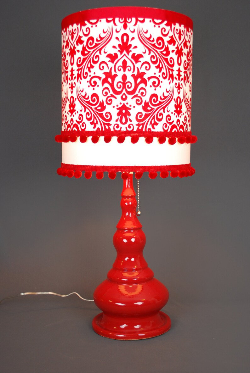 Ceramic Red Lamp with Damask Shade image 8