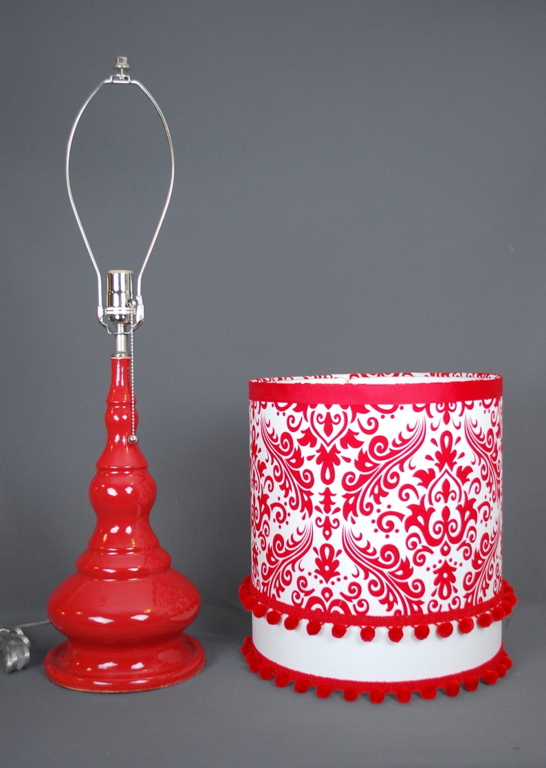 Ceramic Red Lamp with Damask Shade image 3