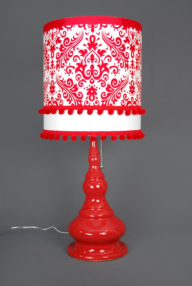 Ceramic Red Lamp with Damask Shade image 6