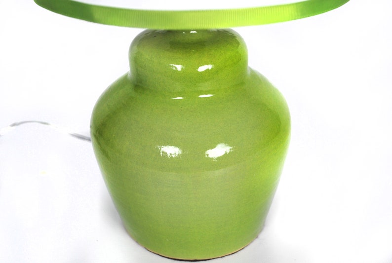 Small plump chartreuse ceramic lamp with shade image 6