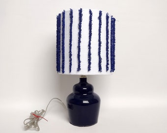 Navy blue ceramic lamp with needle punch shade