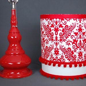 Ceramic Red Lamp with Damask Shade image 1