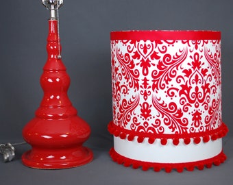 Ceramic Red Lamp with Damask Shade