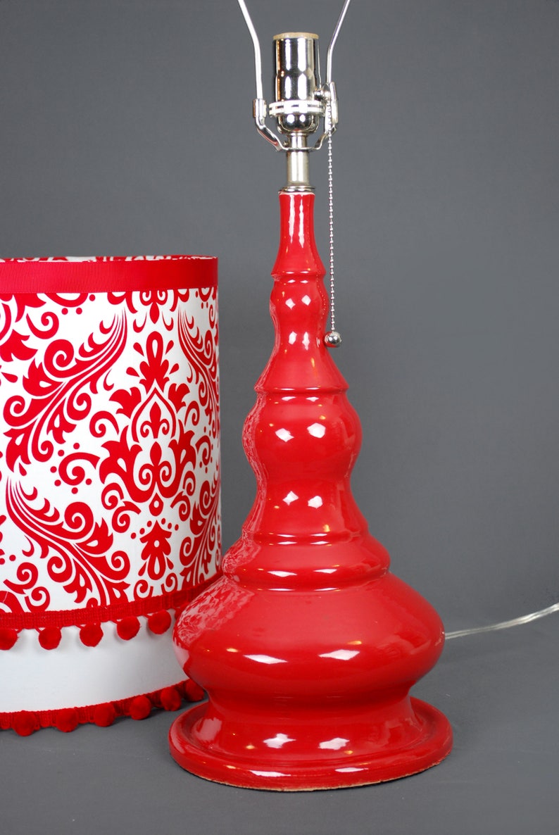 Ceramic Red Lamp with Damask Shade image 5