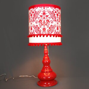 Ceramic Red Lamp with Damask Shade image 2