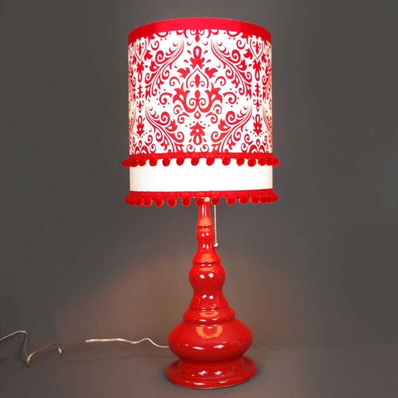 Ceramic Red Lamp with Damask Shade image 2