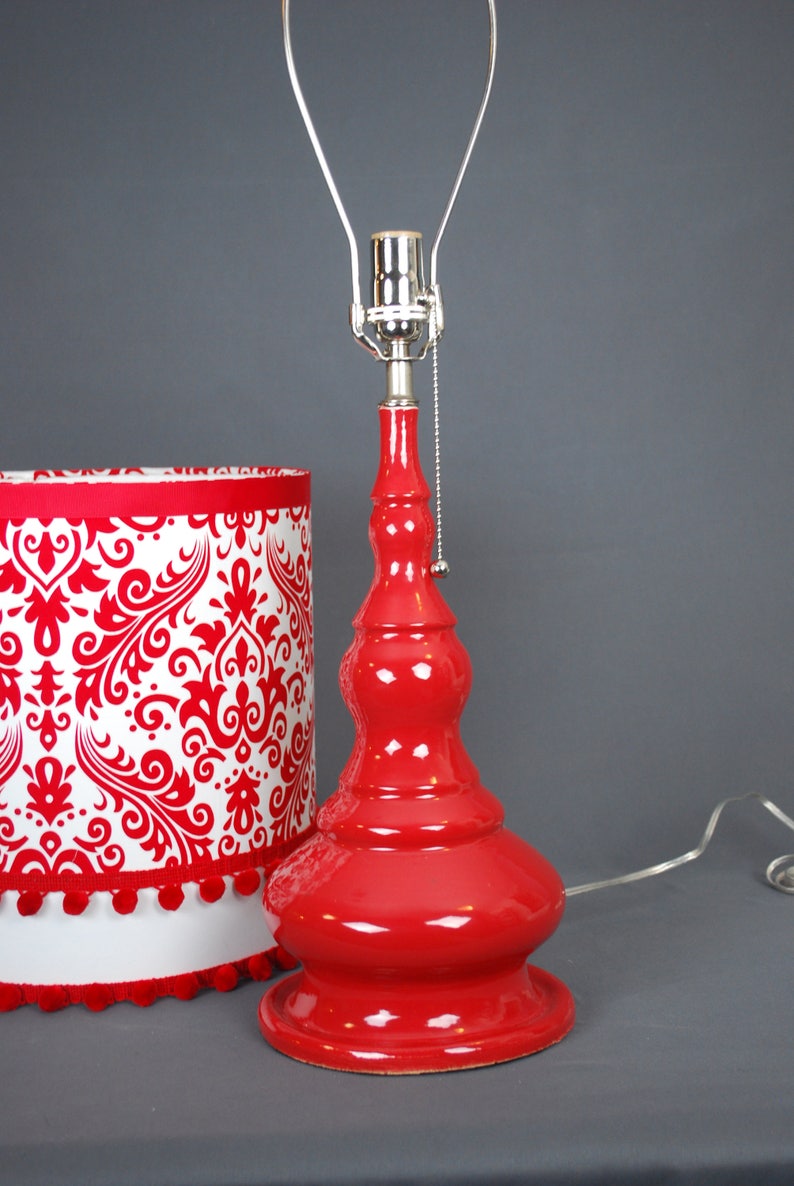 Ceramic Red Lamp with Damask Shade image 4