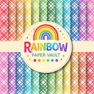 24 Rainbow Diagonal Gingham Pattern Seamless Digital Papers – Seamless Backgrounds – Instant Download