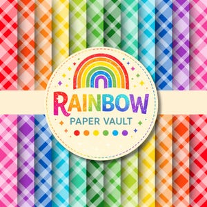 24 Rainbow Diagonal Gingham Pattern Seamless Digital Papers – Seamless Backgrounds – Instant Download