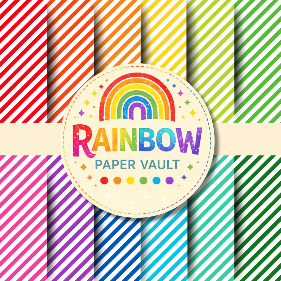 12 X Rainbow Diagonal Stripes Digital Paper Set - Seamless Patterns ...