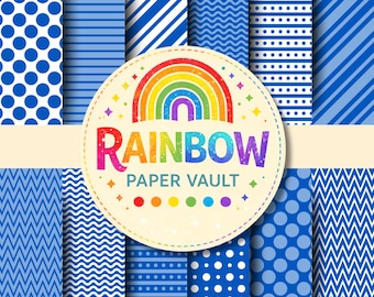 24 x Royal Blue Digital Papers - Royal Blue Seamless Papers - Stripes and Polka Dot Patterns - Instant Download