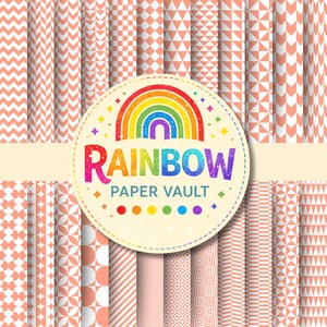 32 Peach Geometric Digital Papers Seamless Patterns Retro Tiles Circles Checkerboard 12x12 Scrapbook Backgrounds Instant Download