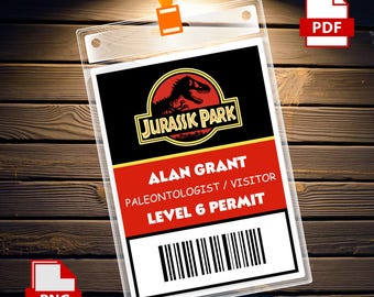 Insignia de identificación de Alan Grant de Jurassic Park para cosplay, Jurassic World, insignia de identificación de Jurassic Park, imprimible para fiestas, cosplay, fanáticos de la película, identificación de visitante del parque