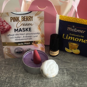Mini Wellness Box • Handmade Wellness Gift • Package with roll-on, soap, tea & extras (mask/eye pads OR bracelet)