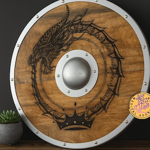 Carved Norse Runic Dragon Shield – Authentic 24&quot; Viking Warrior Shield