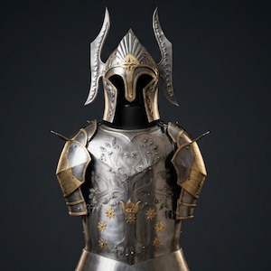 Handgjord Gondor stålrustning, graverad harnesk, bevingad hjälm, pauldroner (18-gauge kolstål)