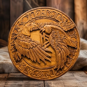 Escudo vikingo de cuervo tallado a mano para decoración de pared, placa nórdica Huginn Muninn, arte escandinavo.