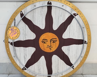 Viking Sun Shield – Handmade Wooden Norse Decor, Medieval Warrior Round Shield for Cosplay & Display