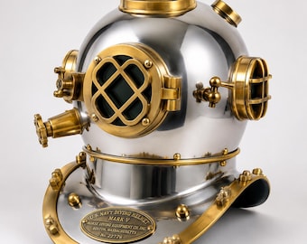 Handcrafted Mark V Navy Diving Helmet Replica, Brass Steel Maritime Decor