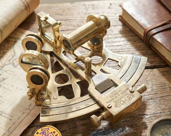 Antique Brass Sextant With Wood Box: J.scott Navigational
