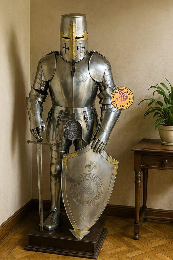 Medieval Templar Knight Full Body Steel Armor Suit – Wearable Crusader Costume & Collectible Gift