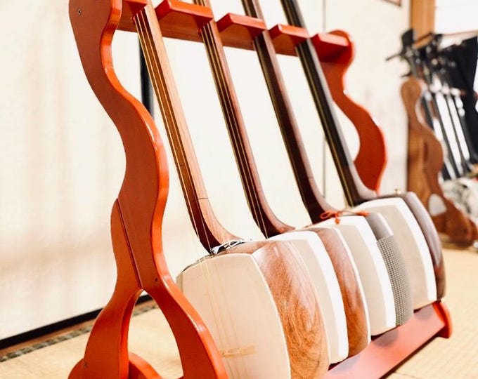 Shamisen Stand Handmade in Japan – Kamakura Red Lacquer, Holds 4, Solid Wood Display Rack, Traditional Japanese Instrument Stand