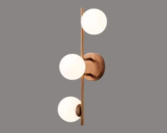 Brass 3-Light Vanity Sconce: Mid-Century Modern Milk Glass Globe Wall Lamp