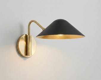 Handmade Brass Cone Wall Sconce, Mid-Century Modern Lighting Fixture