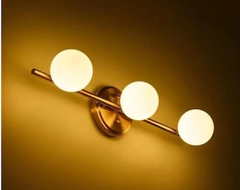 Brass Milk Glass Globe Vanity Light: Modern Vertical Wall Sconce Fixture
