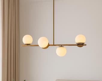 Milk Glass Globe Brass Linear Chandelier Lights: Dining Table Light Modern Chandelier Lighting Fixtures