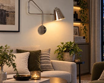 Minimalist Solid Brass Swing Arm Wall Sconce: Adjustable Reading Light Fixture