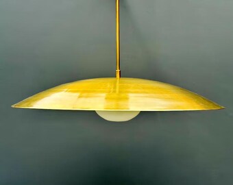 Handmade Brass Pendant Light: Milk Glass Globe, Modern Minimalist
