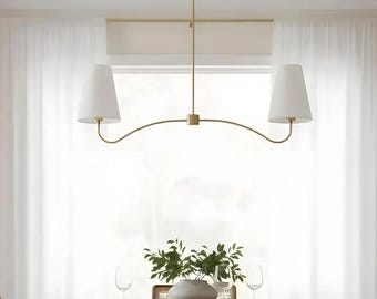 Handmade Solid Brass Linear Chandelier: Milk Glass Globe Dining Light Fixture