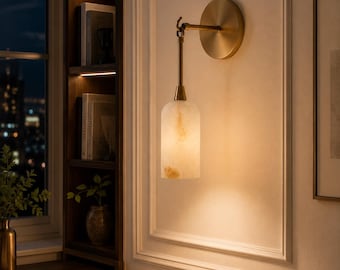 Handcrafted Alabaster Wall Sconce | Modern Brass Stone Light Fixture