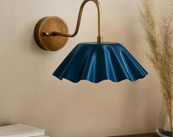 Handmade Brass Ruffle Shade Wall Sconce: Mid-Century Modern Wall Lamp Bathroom Vanity Lighting Fixture