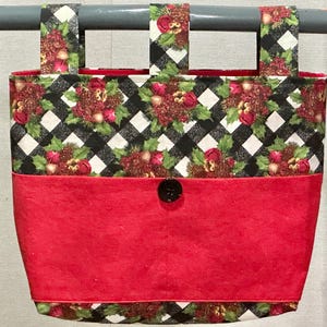 Christmas Walker Caddy, Ready to Ship, Walker Tote Bag w/Pockets & 3 Straps, Handmade Senior Gift Walker Organizer Carryall
