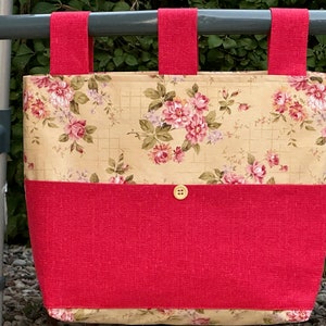 Woman&#39;s Floral Walker Caddy, Ready to Ship, Handmade Gift Walker Tote Bag Purse w/Pockets & 3 Straps, Senior Adult Walker Organizer Carryall