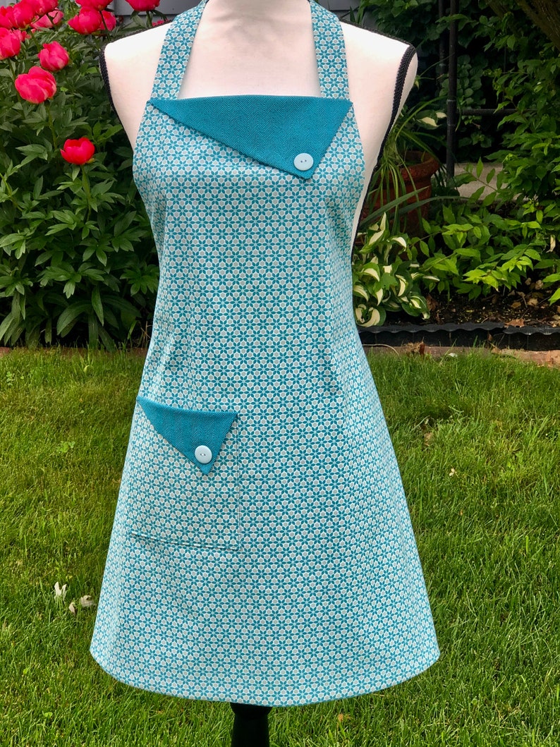 Women's Apron Ready to Ship Teal Retro Bib Apron Adult Etsy